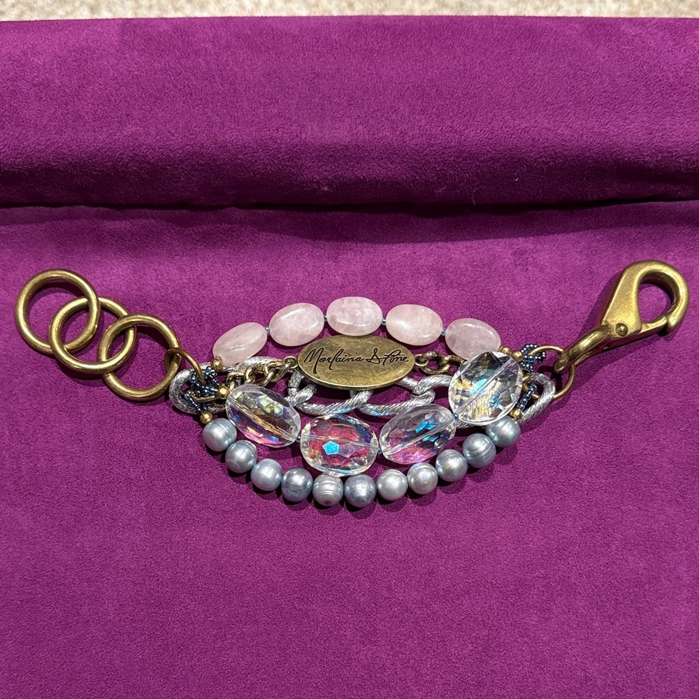 Marlaina Stone bracelet.  Multicolor Beaded Keychain with Gold Accents